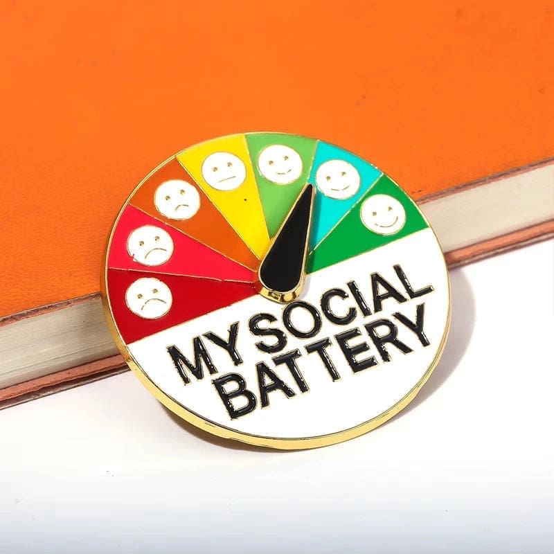 My Social Battery Pin Broche Interactive Émotionnelle - Lot 4 Broches Santé Mentale Blanc Noir